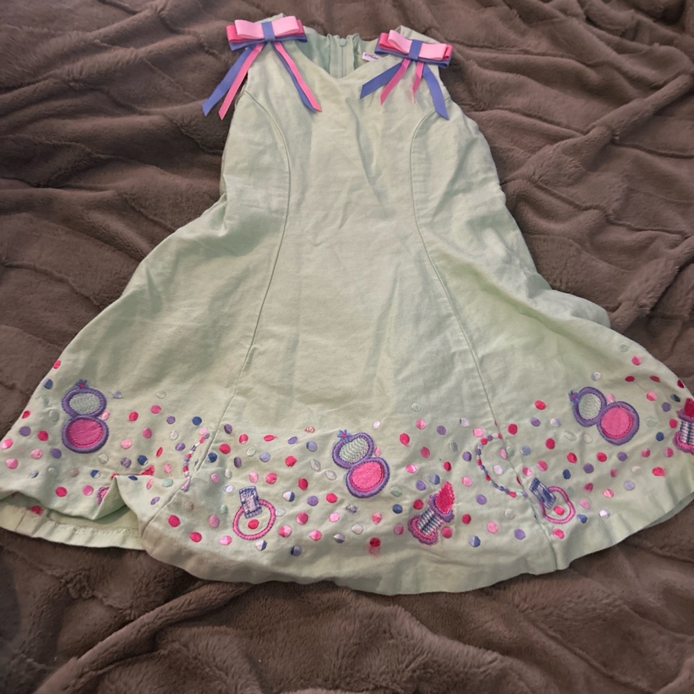 Rare Editions Green Dress with Pink and Purple Details